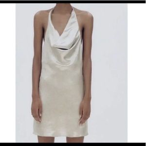 Zara Metallic draped halter dress size XL